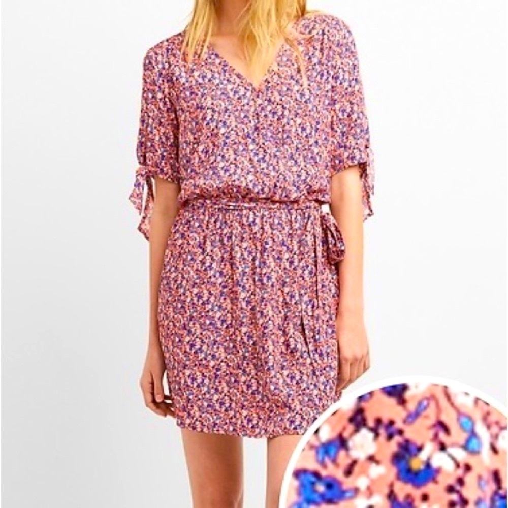 Gap Pink Floral Tie-Sleeve Wrap Dress